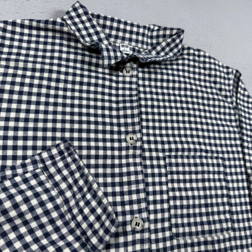 Uniqlo‎ Womens Navy Blue White Gingham Check Flannel Button Up Shirt L